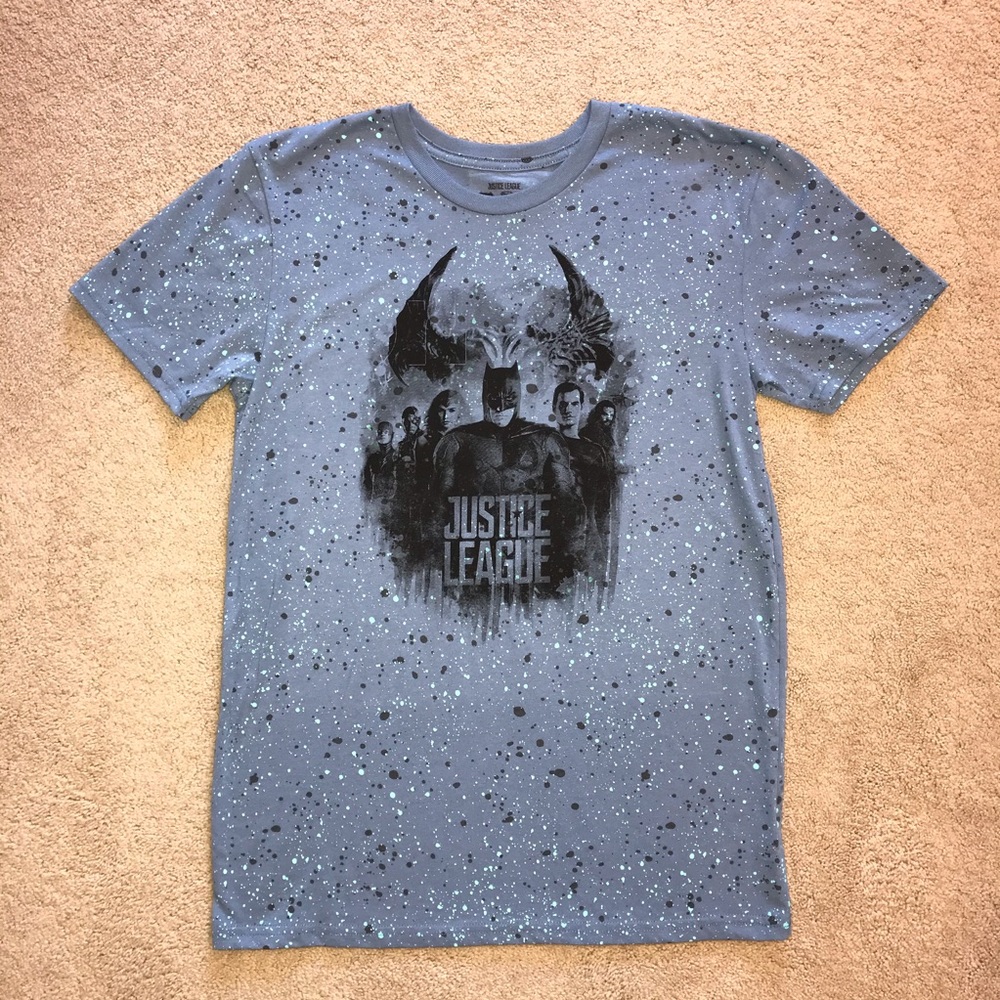 Justice League Paint Splatter Superhero Graphic T Shirt Size M Blue Streetwear